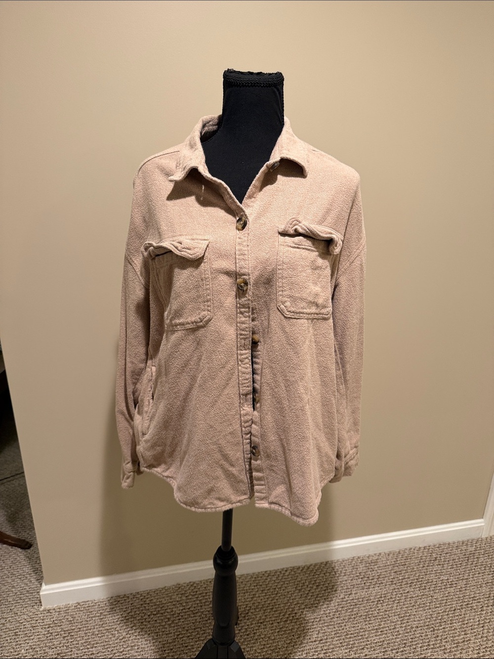 Hollister Taupe Button-Front Shirt Jacket